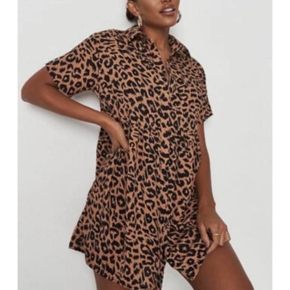 Missguided Smock Leopard Print Shirtdress Brown & Black Size 2